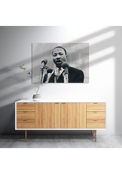 Cakasepetim Martin Luther King Ve Mikrofonlar Siyah Beyaz Ahşap Mdf Tablo