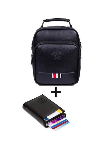 Newish Polo Erkek Deri Mekanizmalı Cüzdan Ve Günlük Omuz El Çantası New060 Siyah