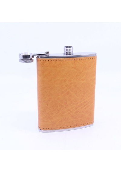 Turuncu Deri Kaplama Cep Matarası/flask 8 Oz