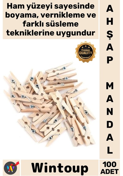 Mandal Doğal Fotoğraf Askısı Hediyelik Süsleme Nikah Bebek Şekeri Ahşap Mini Ham Mandal 100 Adet