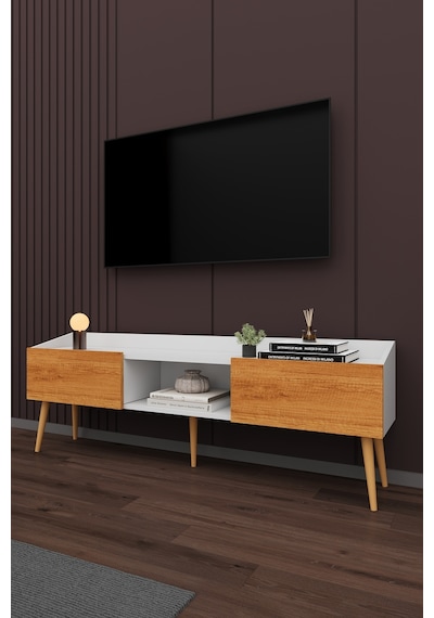 Asra Trend Tv Ünitesi Tv Sehpası T-28 %100 MDF Ayaklı Modern Medya Ünitesi Beyaz - Petra