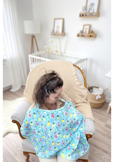 Pineapple %100 Pamuk 2 Katlı Müslin Balenli Baskılı Emzirme Önlüğü - Ztpıneapple