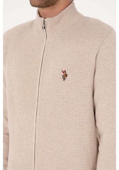 U.S. Polo Assn. Erkek Triko Hırka Pamuk 2227188 Taş Melanj