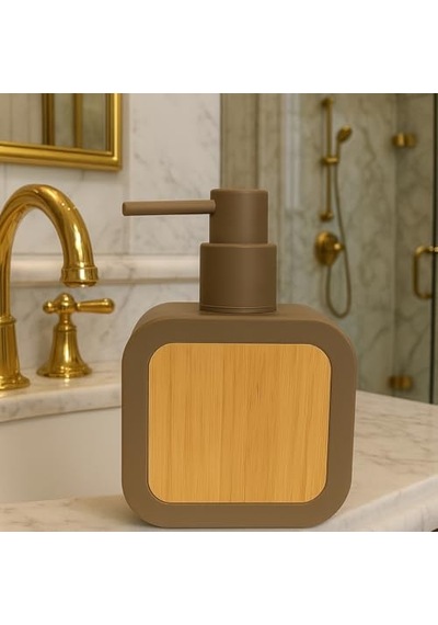 Mat Antrasit Sabunluk Ahşap Desenli Lüks, Ergonomik Tasarım, Ahşap Dispenser Kahverengi Genel