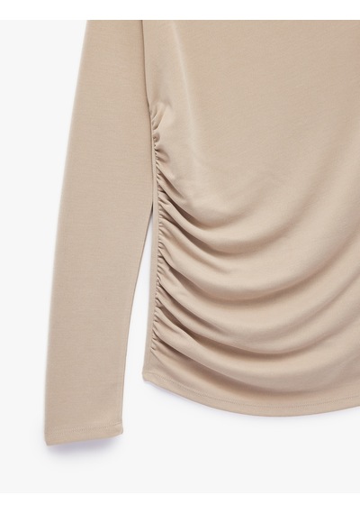Koton Drapeli Slim Fit Dik Yaka Uzun Kollu Bluz Bej 7wak80053uk Ekru