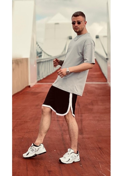 Flood Of Style Erkek Gri Düz Oversize Tshirt
