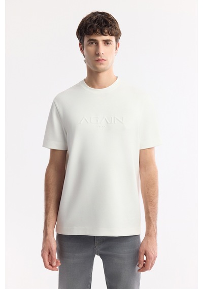 Avva Erkek Beyaz Bisiklet Yaka Baskılı Bi-stretch İnterlok Regular Fit T-shirt A51y1132