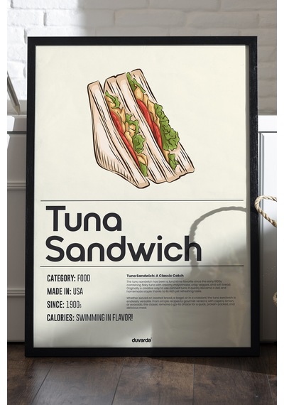 Tuna Sandwich Ahşap Çerçeveli Poster, Dekoratif Mutfak Duvar Tablosu