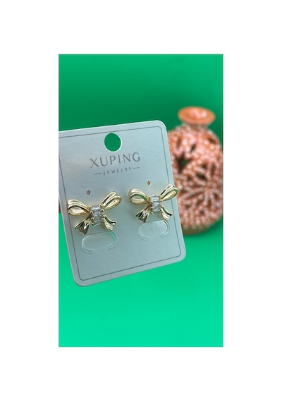 Xuping Rose Gold Renginde Çivi Model Fiyonklu Model Zirkon Taşlı Küpe Altın