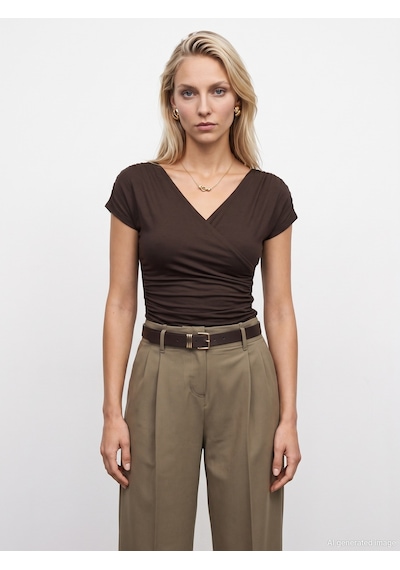 Dilvin 33157 Bra-free Büzgülü Top Koyu Kahve