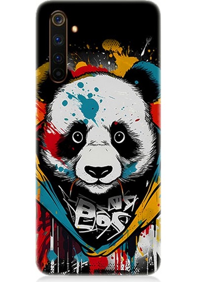 Realme 6 Pro Uyumlu Silikon Kılıf Renkli Boyalı Panda