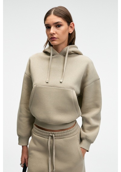 Grimelange SELENE Kadın Kapüşonlu Kangru Cepli Regular Fit Taş Rengi Sweatshirt