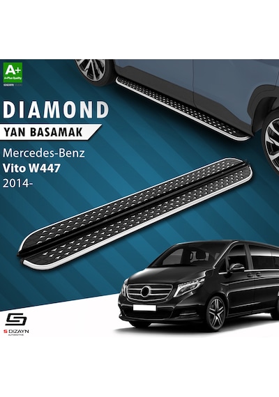 S-dizayn Mercedes Vito W447 Uzun Şase Diamond Krom Yan Basamak 253 Cm 2014 Üzeri A+ Kalite