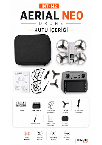Int-m2 Aerial Neo Drone 1080p Kameralı Fırçasız Motor Optik Akış Headless Mod
