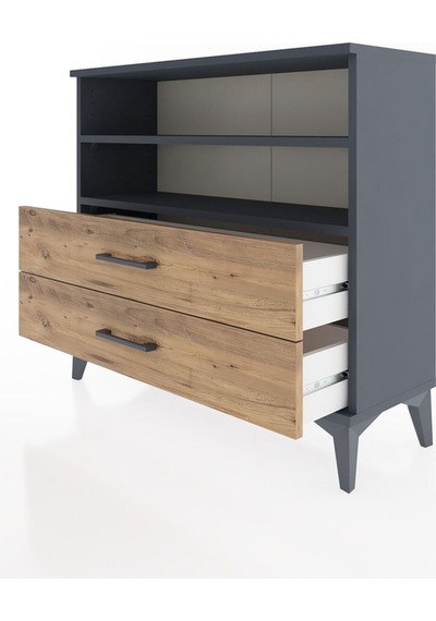 Arges Şifonyer 2 Raflı 2 Çekmeceli 88x30x80 Antrasit-çam Antrasit