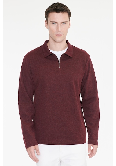 Ac&Co / Altınyıldız Classics Erkek Bordo Pamuklu Standart Fit Normal Kesim Polo Yaka Sweatshirt