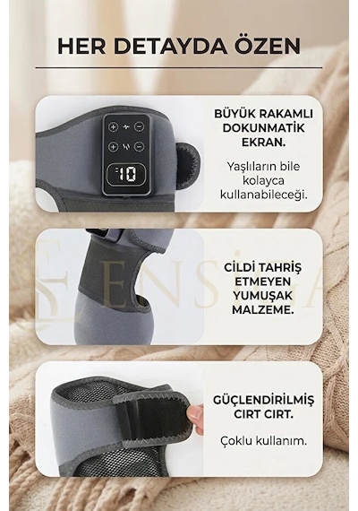 Şarjlı Dirsek Omuz Kol Masaj Aleti Isıtmalı Titreşim Eklem Fizyoterapi Masaj Gri