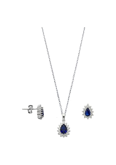 Oya Silver Minimal Safir Taşlı Damla Gümüş Kadın Kolye Küpe Set
