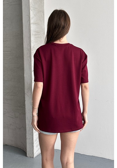 Balenbi Kadın Modal Bisiklet Yaka Basic Yarım Kollu T-shirt 1211 Bordo