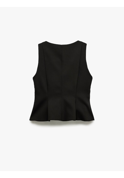 Koton Dikiş Detaylı Kolsuz Bisiklet Yaka Peplum Bluz Siyah 5sak60391pw Siyah