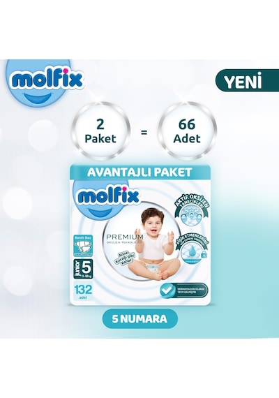Molfix Premium Avantajlı Paket 5 Beden 132 Adet 5 Numara 2'li