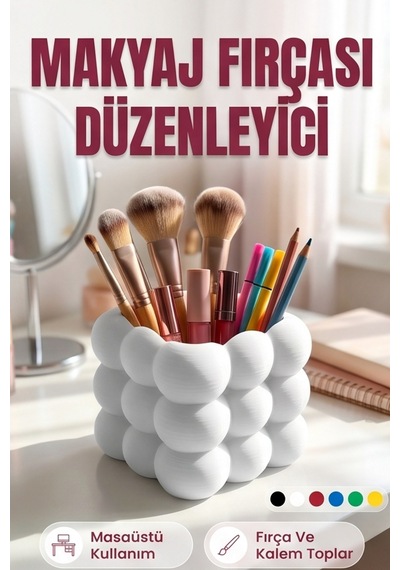 Makyaj Fırçası Ve Kalem Düzenleyici Masaüstü Organizer Kutu - 8 Cm Beyaz