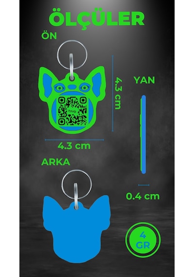 Petjoo 7.Hook Mavi-Yeşil Qr'lı Köpek Künyesi