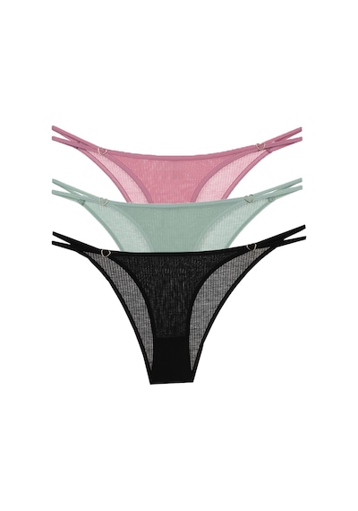 Vanilya Secret İpli Külot 3'lü Paket Yeşil - Pembe - Siyah