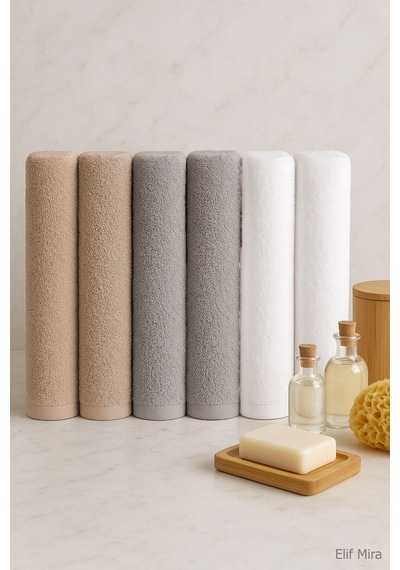 6 Lı Softtouch El Yüz Banyo Havlusu Seti %100 Pamuklu 50x90 Cm Bej