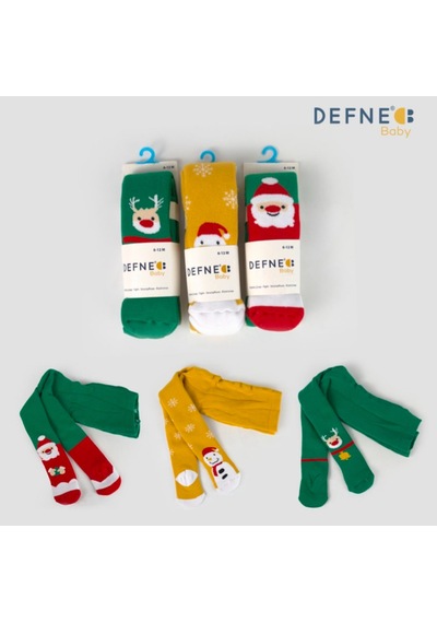 Defne Baby 3 Çift Havlu Pamuklu Kışlık Kız Çocuk Ve Bebek Külotlu Çorap Sarı-yeşil