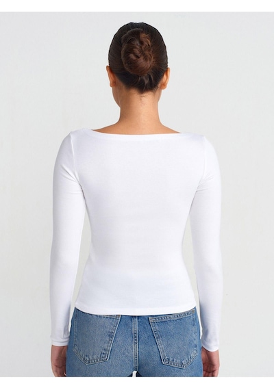 Dilvin 31332 Kayık Yaka Uzun Kollu Top-beyaz-861 Beyaz