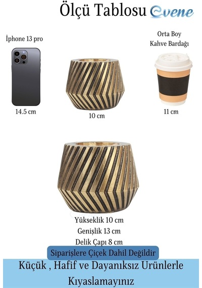 Saksı Çiçek Kaktüs Saksısı Lüx 13 Cm Mekanik Dişli Desen Saksı Çiçeklik - Altın Eskitme