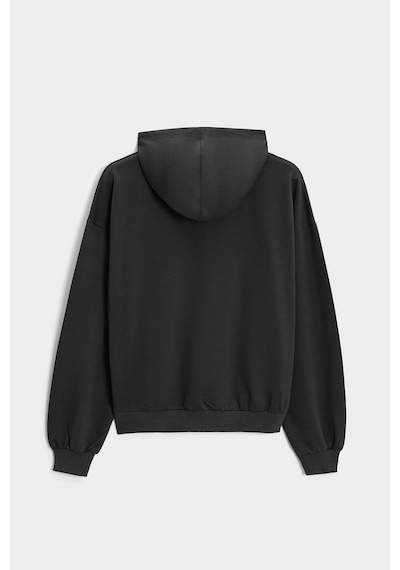Sââde Kadın Oversize Kapüşonlu Basic Hoodie Sweatshirt Siyah