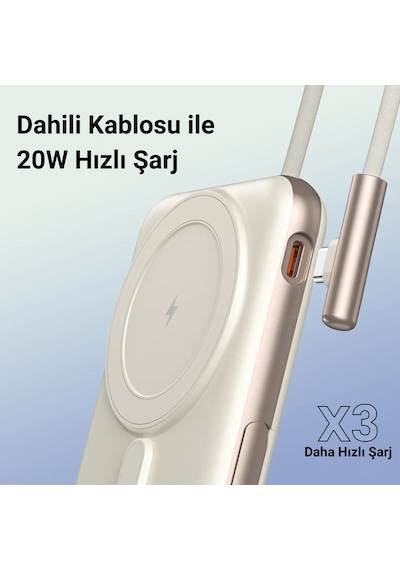Juo MT03280 10000 mAh Standlı 20 W Type-C Magsafe Powerbank Beyaz