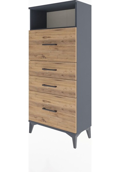 Arges Dolap Tek Raflı 4 Çekmeceli 60x30x134 Antrasit-çam Antrasit