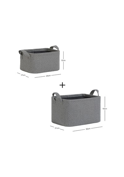 Ocean Home Textile 2'li Antrasit Renk Dokulu Kumaş Sepet Set 24 x 17 x 12 / 30 x 21 x 18 cm