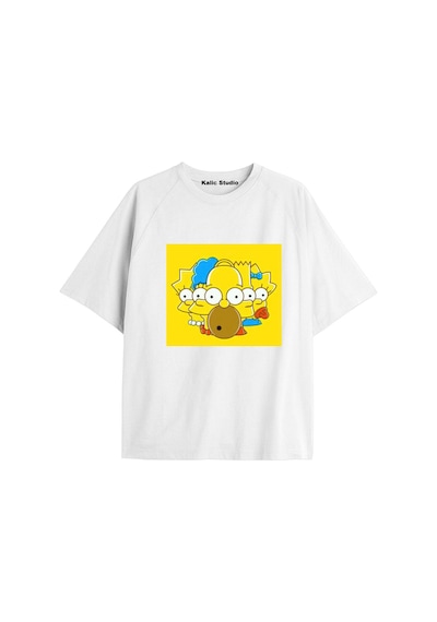 Kalic Studio Y2k Vintage Simpson Baskılı Beyaz T-shirt Kod 271 Beyaz-271