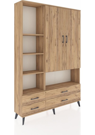 Arges Dolap 8 Raflı 4 Çekmeceli 2 Kapaklı 132x30x195 Çam-çam/çam Çam