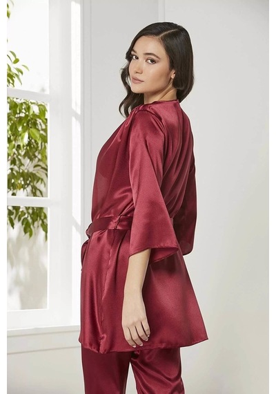 Pierre Cardin Kadife Saten 3'lü Pijama Takım 2075 Bordo 001