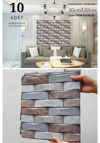 Technosmart 10adet 30x30cm 3d Kendinden Yapışkanlı Duvar Kaplama Su Geçirmez Dekorasyon Mutfak Banyo