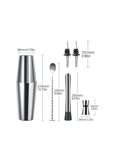 6 Parça lı Kokteyl Set Boston Shaker 750ml