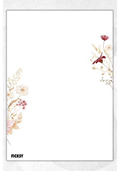 A5 Çiçek Bloknot Çizgisiz Defter - 50 Yaprak - Memopad - Notepad - Not Defteri - Not Kağıdı - 3207 Çok Renkli