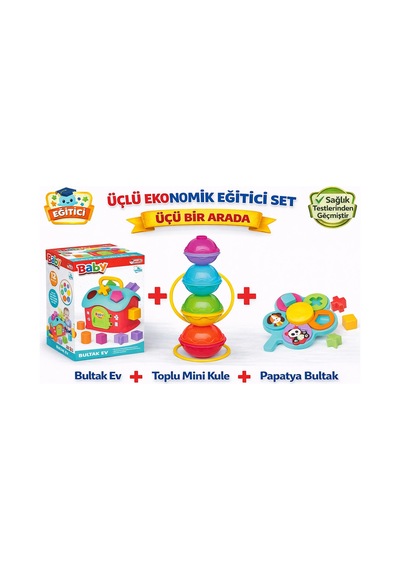 3'lü Bebek Gelişim Seti 4 Papatya Bultak + Bul-tak Ev + Toplu Mini Kule