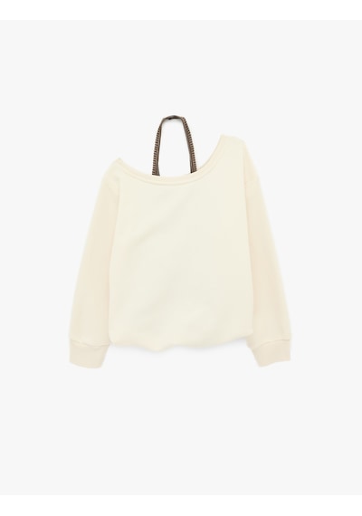 Koton Üç İplik Şardonlu Uzun Kollu Baskılı Halter Yaka Sweatshirt Ekru 6sal10380ık Ekru