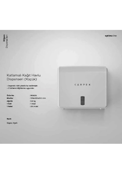 Carpex Optima Z Kat Havlu Dispanseri 200&apos Lü Siyah 4 Renk
