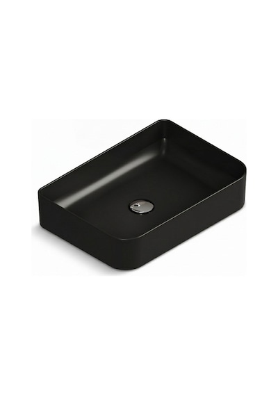 Aqua Bagno Mestola Tezgah Üstü Lavabo Batarya Deliksiz 50x35 Cm Mat Siyah Beyaz
