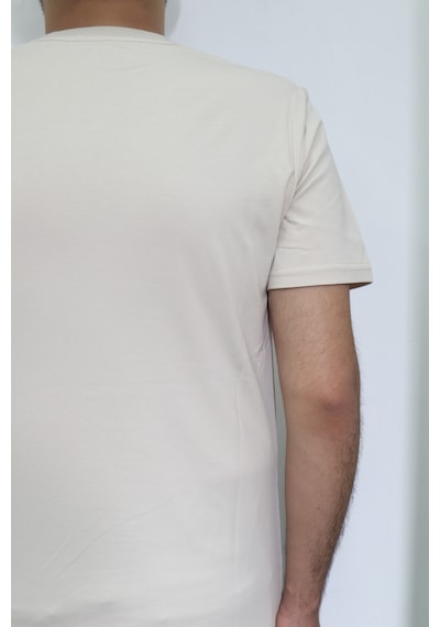Santa Dmc Tekstil Erkek Düz Spor Kesim Normal Kalıp Bisiklet Yaka T-shirt Krem