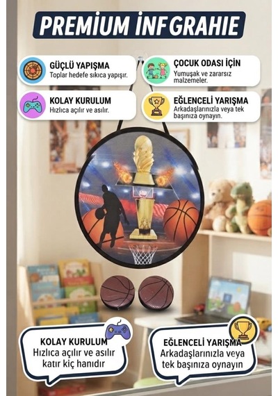 Yapışkanlı Hedef Zeminli Ve 2 Adet Basketbol Toplu Eğlenceli Hedef Ve Atış Oyunu Seti