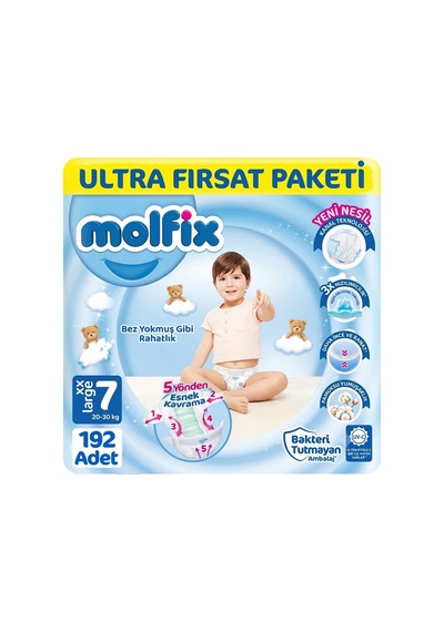 Molfix 7 Beden Bebek Bezi Ultra Fırsat Paketi 48x4 192 Adet 7 Numara