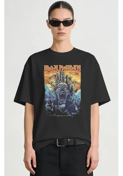 Iron Maiden Rock Metal Müzik Grubu Baskılı Unisex Oversize Premiu Siyah